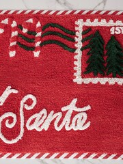 Red 100% Cotton Santa Postcard Red Christmas Bath Mat - Image 2 of 3