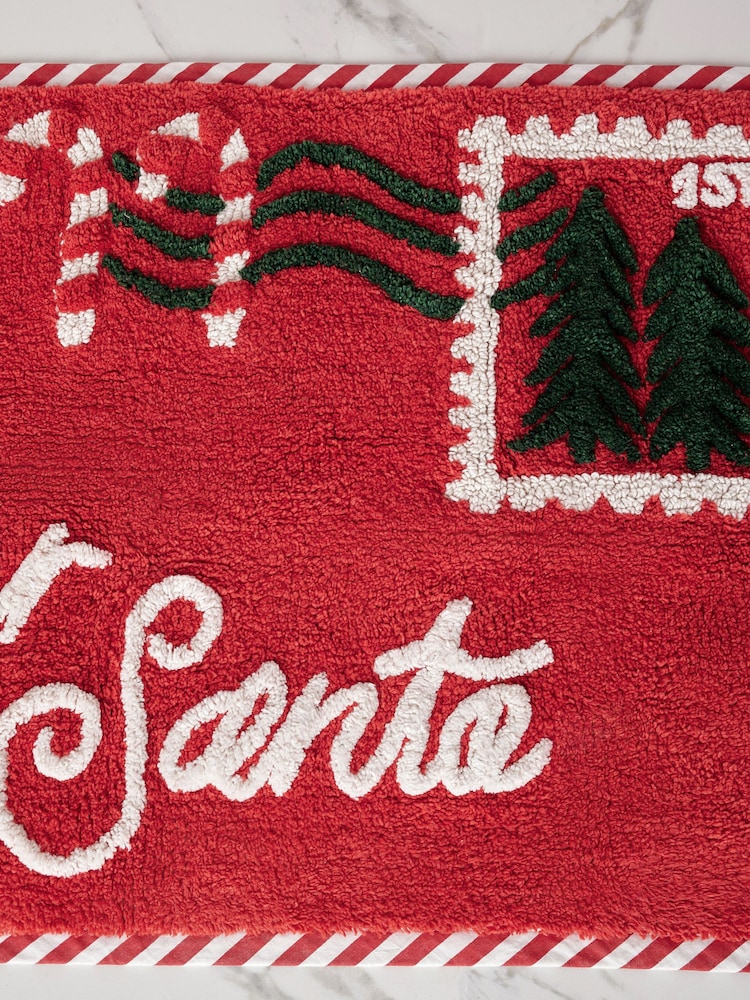 Red 100% Cotton Santa Postcard Red Christmas Bath Mat - Image 2 of 3