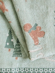 Sage Green Christmas Gingerbread 100% Cotton Towel - Image 4 of 4