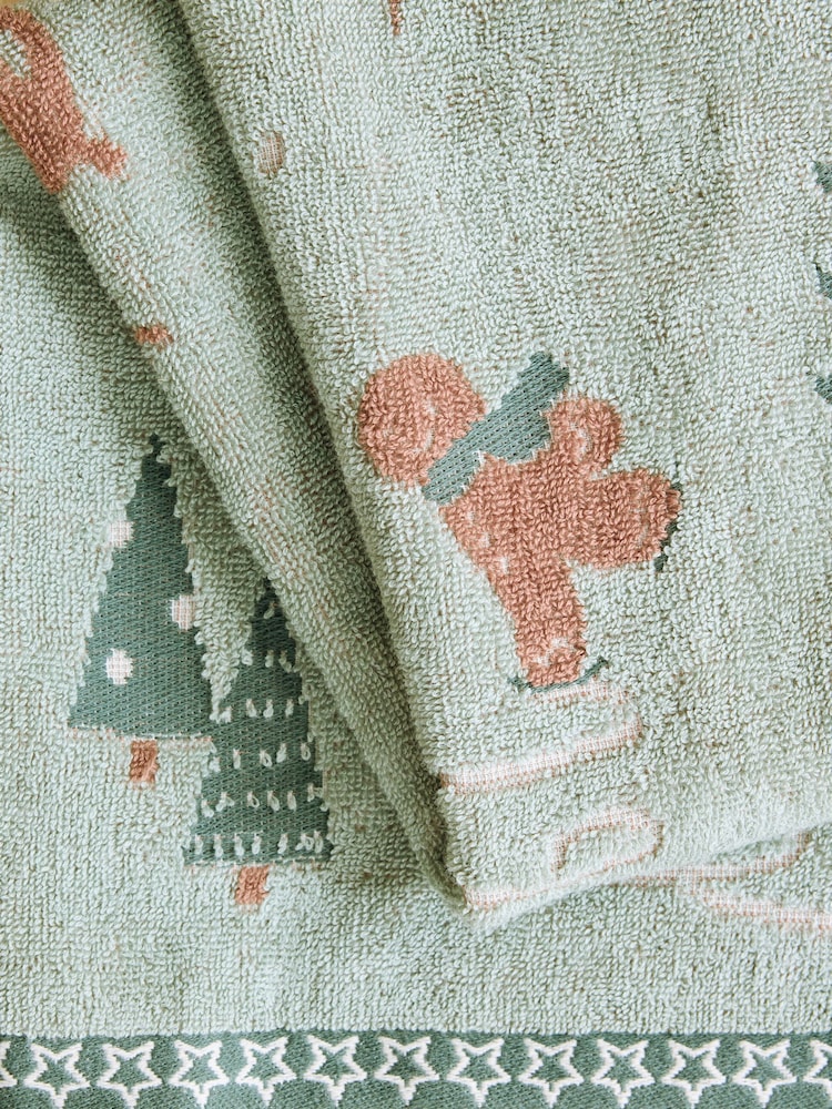Sage Green Christmas Gingerbread 100% Cotton Towel - Image 4 of 4 Sage Green Christmas Gingerbread 100% Cotton Towel - Image 4 of 4
