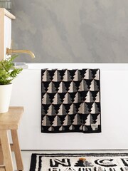Black & White Mono Christmas Tree Hand Towel 100% Cotton - Image 1 of 2