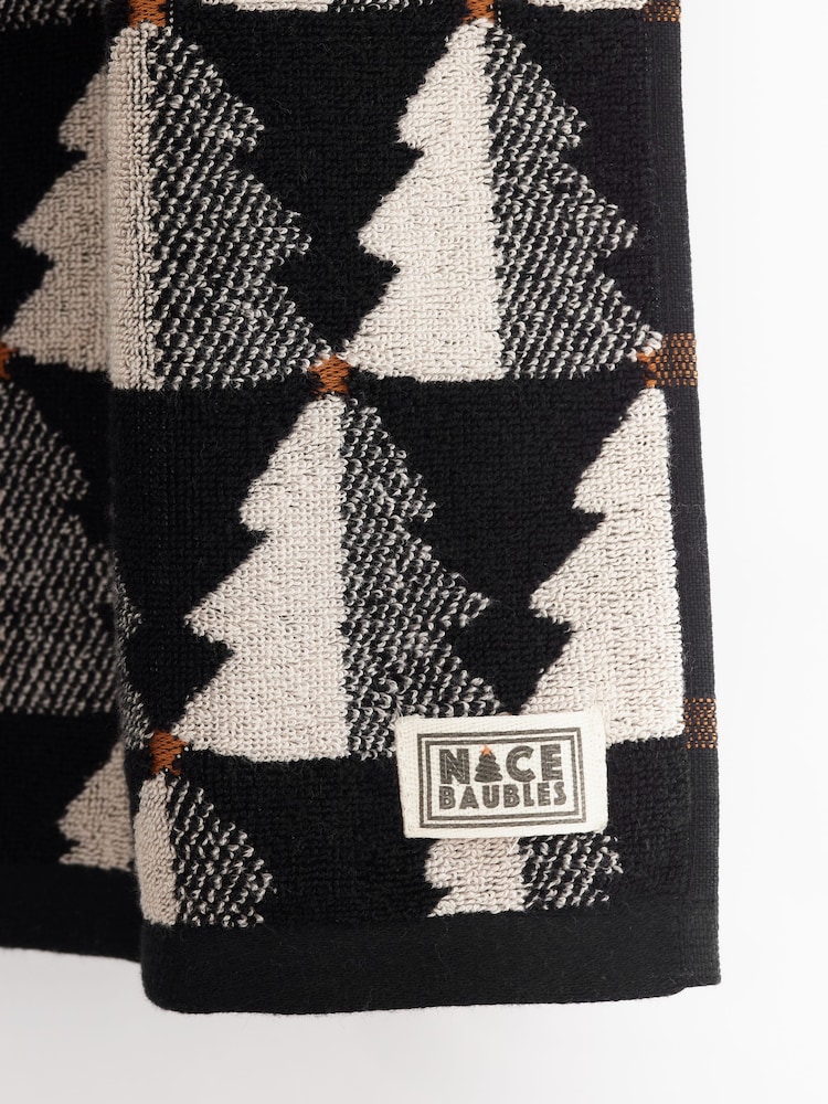 Black & White Mono Christmas Tree Hand Towel 100% Cotton - Image 2 of 2