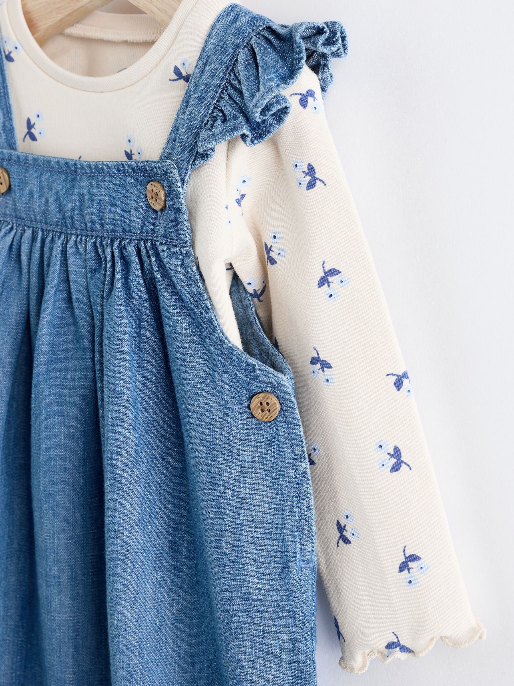 Buy Denim Baby Dungaree and Long Sleeve Bodysuit Set (0mths