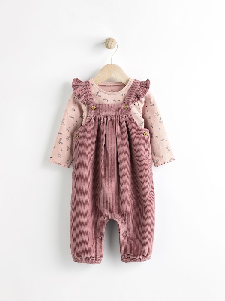 Pink Corduroy Baby Dungaree and Long Sleeve Bodysuit Set (0mths-2yrs) - Image 1 of 12