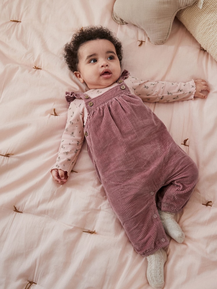 Pink Corduroy Baby Dungaree and Long Sleeve Bodysuit Set (0mths-2yrs) - Image 2 of 12
