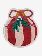 Red/Pink Christmas Bauble Bow Shaped 100% Cotton Bath Mat - Image 3 of 3