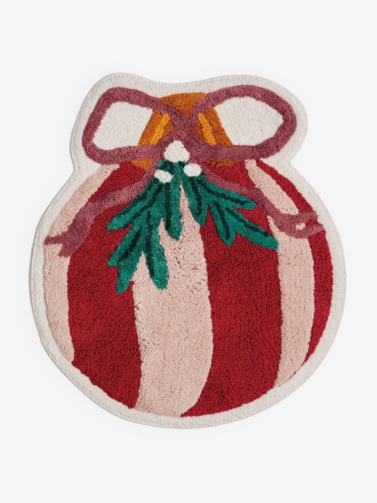 Red/Pink Christmas Bauble Bow Shaped 100% Cotton Bath Mat - Image 3 of 3 Red/Pink Christmas Bauble Bow Shaped 100% Cotton Bath Mat - Image 3 of 3