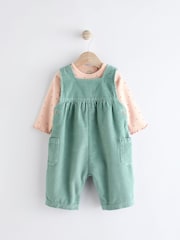 Teal Blue Corduroy Wide Leg Baby Dungarees & Long Sleeve Bodysuit Set (0mths-2yrs) - Image 1 of 9