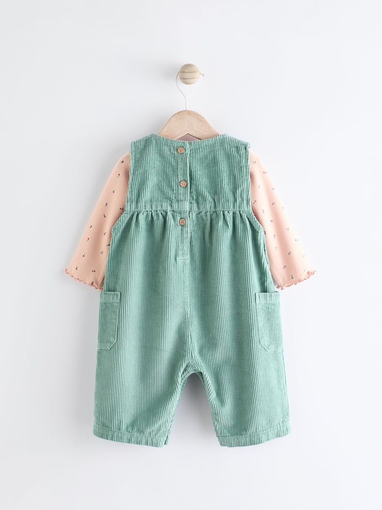 Teal Blue Corduroy Wide Leg Baby Dungarees & Long Sleeve Bodysuit Set (0mths-2yrs) - Image 2 of 9