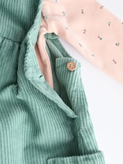 Teal Blue Corduroy Wide Leg Baby Dungarees & Long Sleeve Bodysuit Set (0mths-2yrs) - Image 6 of 9
