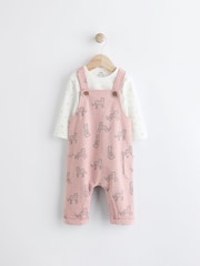 Pink Leopard Baby Jersey Dungarees & Long Sleeve 100% Cotton Bodysuit Set (0mths-2yrs) - Image 1 of 13