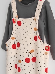 Cream Cherry Print Baby Jersey Dungarees & Long Sleeve 100% Cotton Bodysuit Set (0mths-2yrs) - Image 4 of 10