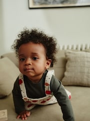 Cream Cherry Print Baby Jersey Dungarees & Long Sleeve 100% Cotton Bodysuit Set (0mths-2yrs) - Image 8 of 10