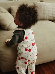 Cream Cherry Print Baby Jersey Dungarees & Long Sleeve 100% Cotton Bodysuit Set (0mths-2yrs) - Image 9 of 10