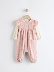 Pink Floral Baby Corduroy 100% Cotton Dungarees and Long Sleeve Bodysuit Set (0mths-2yrs) - Image 1 of 11