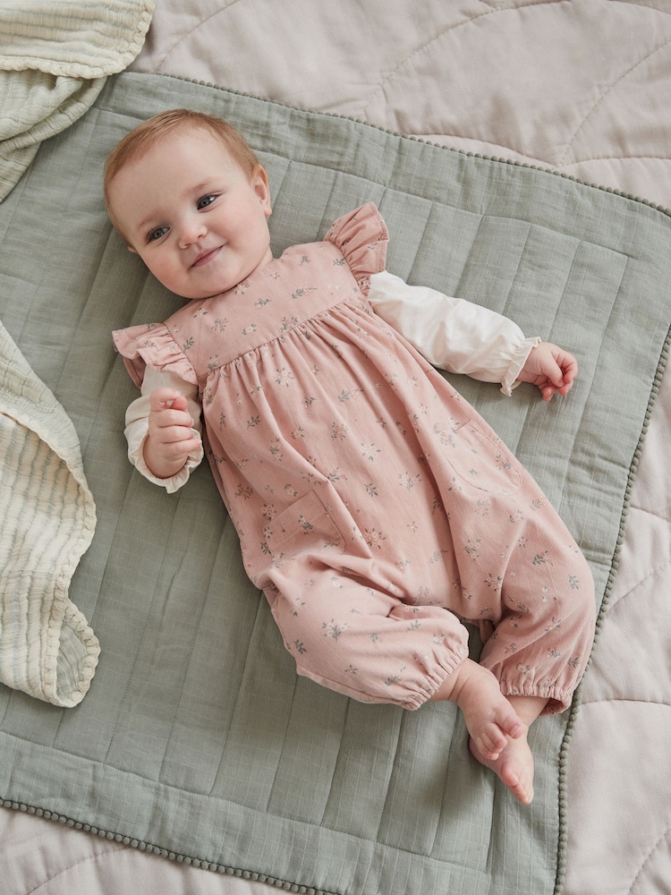 Pink Floral Baby Corduroy 100% Cotton Dungarees and Long Sleeve Bodysuit Set (0mths-2yrs) - Image 2 of 11