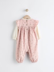 Pink Floral Baby Corduroy 100% Cotton Dungarees and Long Sleeve Bodysuit Set (0mths-2yrs) - Image 5 of 11