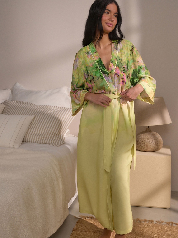 Lime Green Floral Lightweight Robe - Image 3 of 8