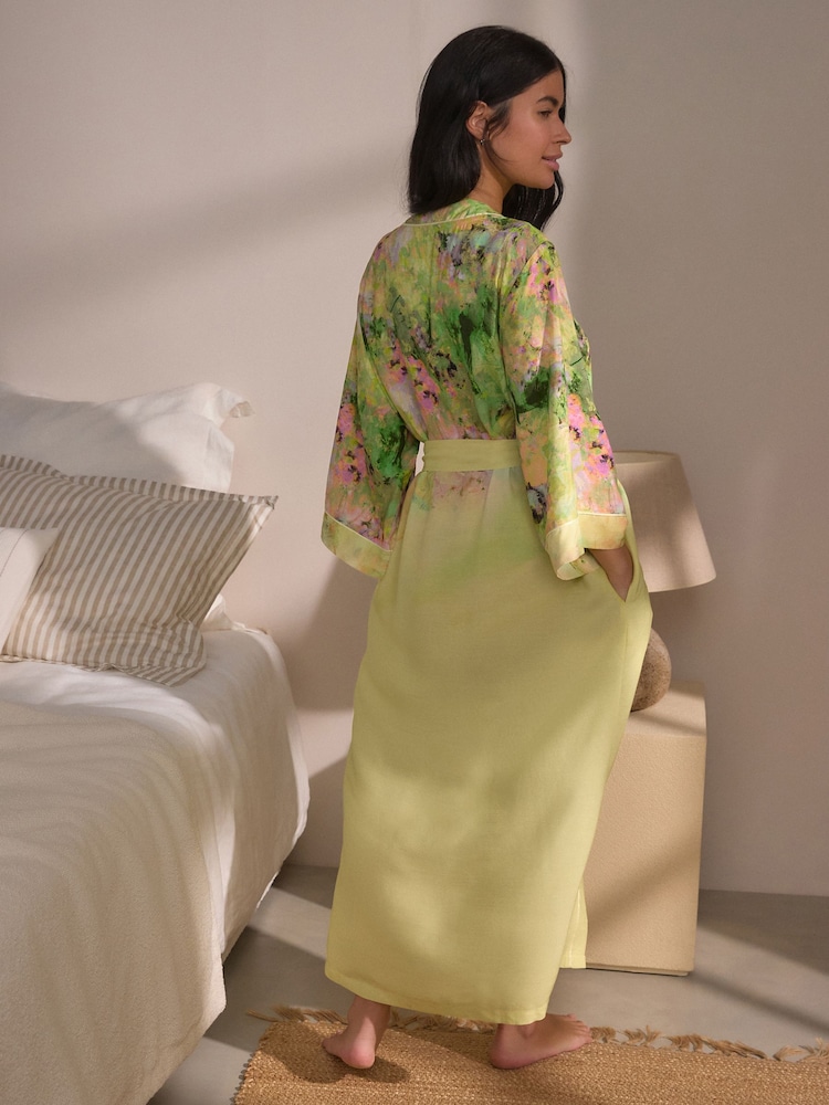 Lime Green Floral Lightweight Robe - Image 4 of 8