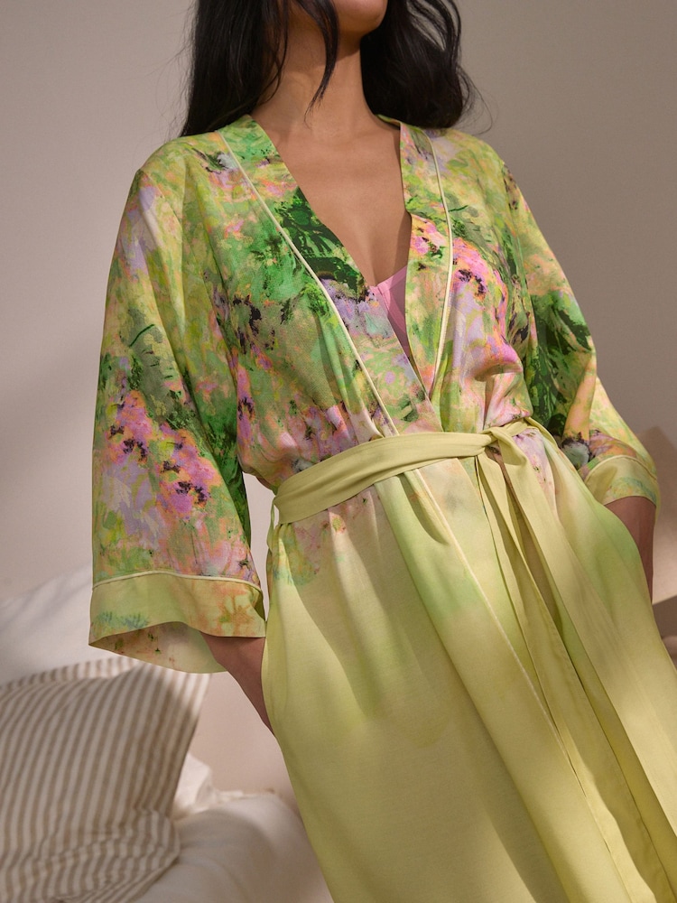Lime Green Floral Lightweight Robe - Image 5 of 8