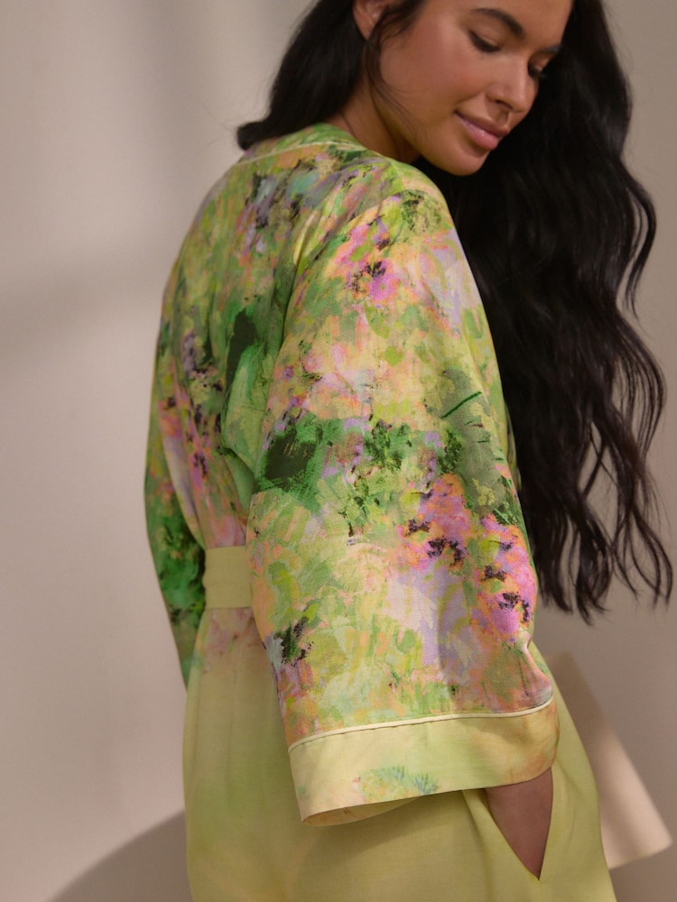Lime Green Floral Lightweight Robe - Image 6 of 8