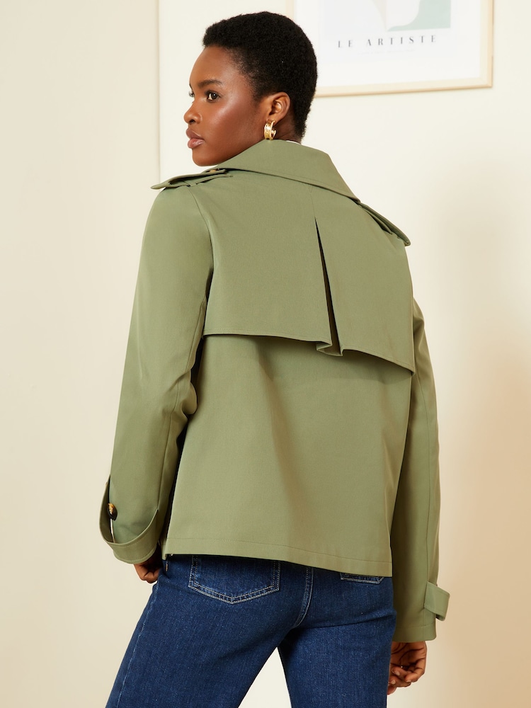 Love & Roses Khaki Green Cropped Trench Jacket - Image 2 of 4