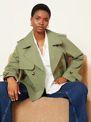 Love & Roses Khaki Green Cropped Trench Jacket - Image 3 of 4