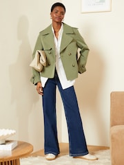 Love & Roses Khaki Green Cropped Trench Jacket - Image 4 of 4