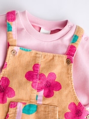 Ochre Yellow/ Pink Floral Baby Corduroy 100% Cotton Dungarees and Long Sleeve Bodysuit Set (0mths-2yrs) - Image 10 of 13