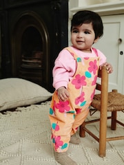 Ochre Yellow/ Pink Floral Baby Corduroy 100% Cotton Dungarees and Long Sleeve Bodysuit Set (0mths-2yrs) - Image 2 of 13