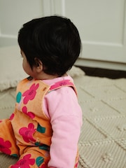 Ochre Yellow/ Pink Floral Baby Corduroy 100% Cotton Dungarees and Long Sleeve Bodysuit Set (0mths-2yrs) - Image 5 of 13