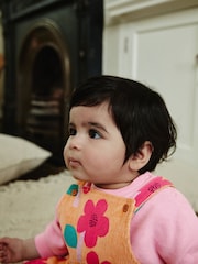 Ochre Yellow/ Pink Floral Baby Corduroy 100% Cotton Dungarees and Long Sleeve Bodysuit Set (0mths-2yrs) - Image 6 of 13