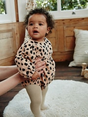 Tan Brown Leopard Print Baby Bloomer Romper with Tights Set (0mths-3yrs) - Image 4 of 14