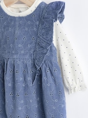 Navy Blue Broderie Baby Corduroy 100% Cotton Dungarees and Long Sleeve Bodysuit Set (0mths-2yrs) - Image 3 of 6