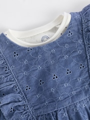 Navy Blue Broderie Baby Corduroy 100% Cotton Dungarees and Long Sleeve Bodysuit Set (0mths-2yrs) - Image 4 of 6