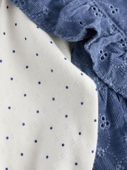 Navy Blue Broderie Baby Corduroy 100% Cotton Dungarees and Long Sleeve Bodysuit Set (0mths-2yrs) - Image 5 of 6