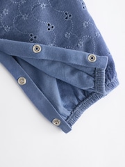 Navy Blue Broderie Baby Corduroy 100% Cotton Dungarees and Long Sleeve Bodysuit Set (0mths-2yrs) - Image 6 of 6