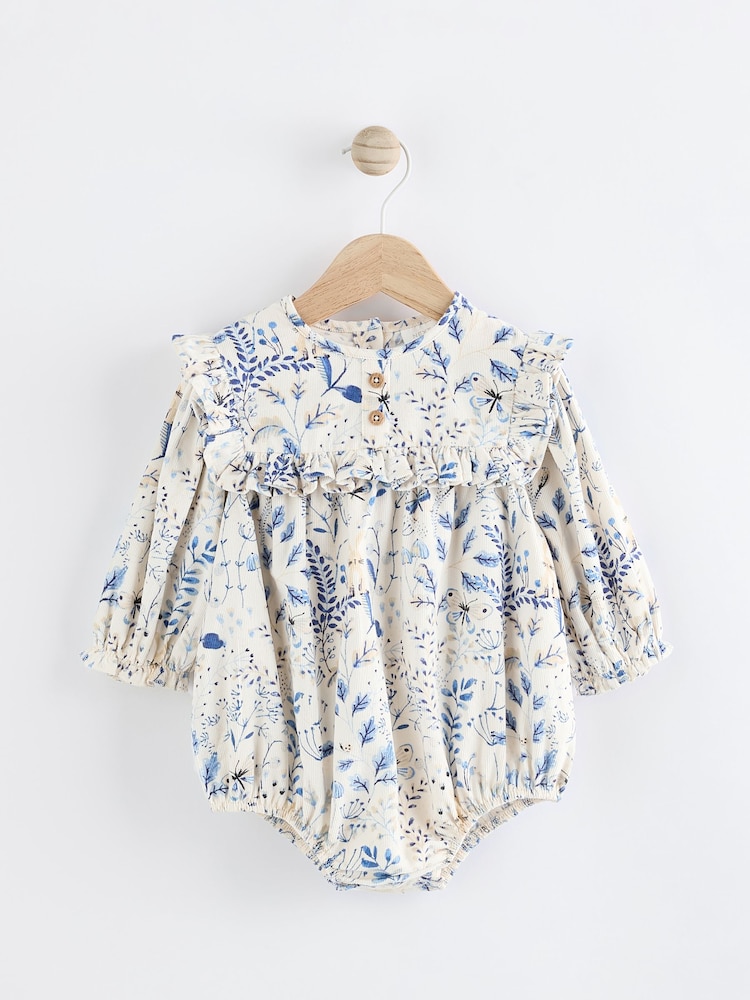Blue Floral Baby Bloomer 100% Cotton Romper with Tights Set (0mths-3yrs) - Image 1 of 9
