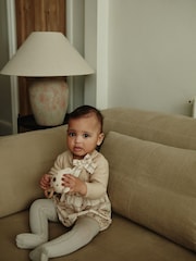 Beige/Cream Bear Print Baby 100% Cotton Bloomer Romper With Tights (0mths-2yrs) - Image 2 of 11