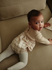 Beige/Cream Bear Print Baby 100% Cotton Bloomer Romper With Tights (0mths-2yrs) - Image 3 of 11