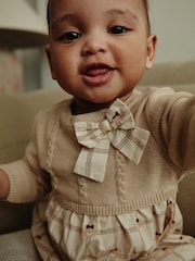 Beige/Cream Bear Print Baby 100% Cotton Bloomer Romper With Tights (0mths-2yrs) - Image 4 of 11