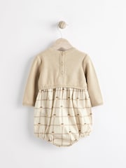 Beige/Cream Bear Print Baby 100% Cotton Bloomer Romper With Tights (0mths-2yrs) - Image 5 of 11