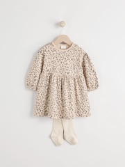 Tan Brown Leopard Print Baby Jersey Dress With Tights (0mths-2yrs) - Image 1 of 11