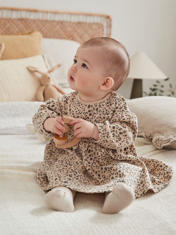 Tan Brown Leopard Print Baby Jersey Dress With Tights (0mths-2yrs) - Image 2 of 11