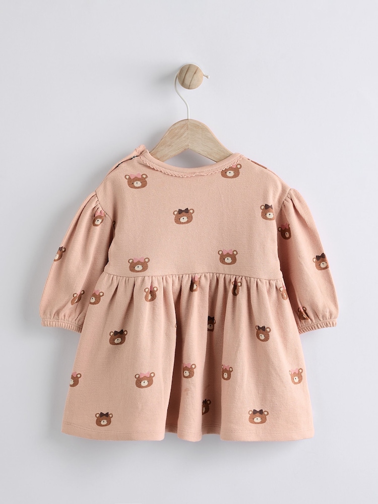 Caramel Brown/Pink Bear Print Baby Jersey Dress With Tights (0mths-2yrs) - Image 2 of 6