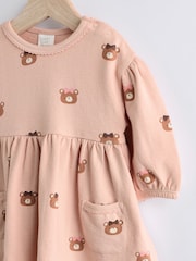 Caramel Brown/Pink Bear Print Baby Jersey Dress With Tights (0mths-2yrs) - Image 3 of 6