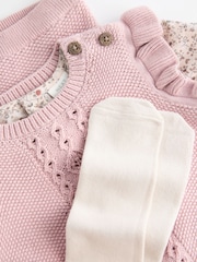 Pink Knitted Bloomer 100% Cotton Shorts Long Sleeve Top and Tights Set (0mths-2yrs) - Image 10 of 13