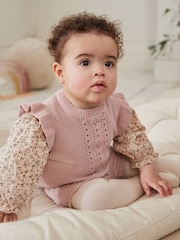Pink Knitted Bloomer 100% Cotton Shorts Long Sleeve Top and Tights Set (0mths-2yrs) - Image 2 of 13