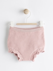Pink Knitted Bloomer 100% Cotton Shorts Long Sleeve Top and Tights Set (0mths-2yrs) - Image 7 of 13