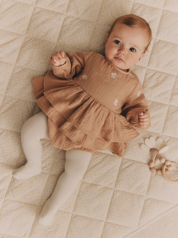 Beige Baby Bloomer 100% Cotton Romper with Tights Set (0mths-3yrs) - Image 3 of 12